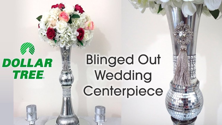 DIY Dollar Tree Bling Mirrored Wedding Centerpiece