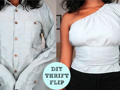 DIY One Shoulder Wrap Top | Men's Shirt Refashion