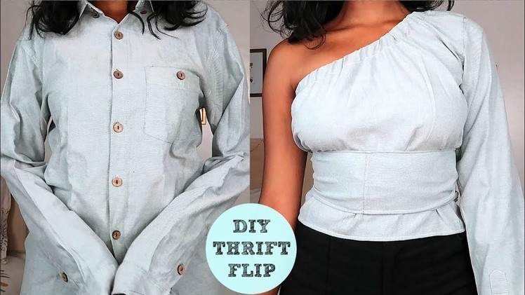 DIY One Shoulder Wrap Top | Men's Shirt Refashion