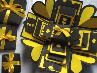 Explosion box idea. teaser. yellow & black explosion box. birthday explosion box. tutorial soon