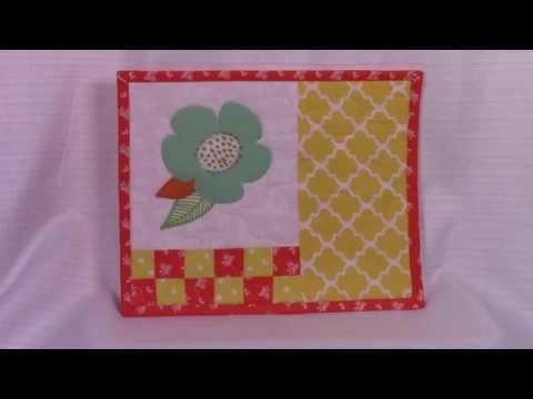 Flower Applique Mug Rug - cute coffee cup.snack placemat