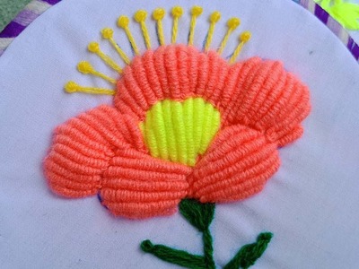 Hand Embroidery #105:Flower embroidery design with cotton flowers # Simple flower embroidery.