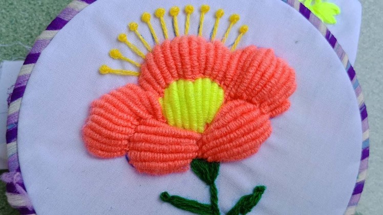 Hand Embroidery #105:Flower embroidery design with cotton flowers # Simple flower embroidery.