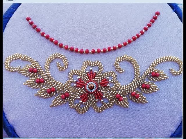Hand embroidery.hand embroidery design with beads