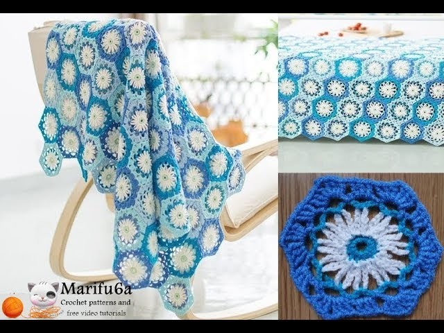 How to crochet daisy blue  afghan blanket free easy pattern tutorial