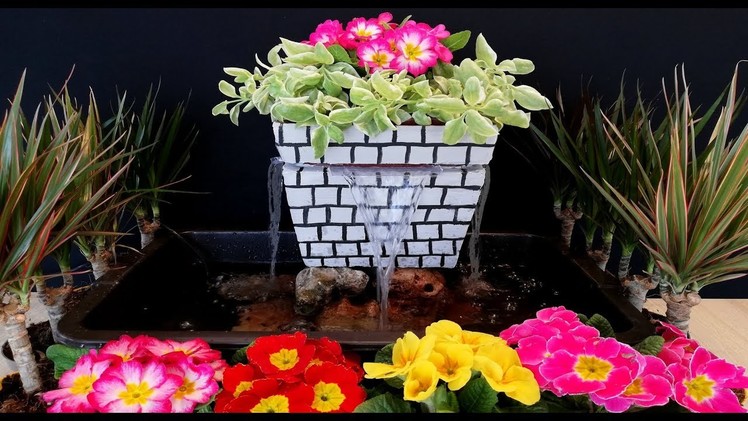 How to make a Beautiful Waterfall Fountain from plastic pot. DIY