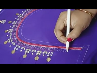HOW TO STITCH A PADDED STITCH AND DESIGN A BLOUSE WITH  LAXMI COINS