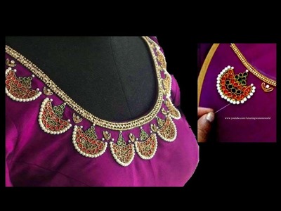 Most Beautiful  Kundans Design with Normal Stitching Needle-Same Like AARI. Maggam Work Blouse