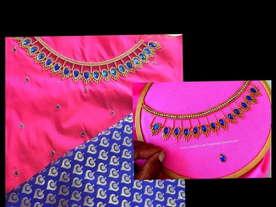 Most Beautiful Neck Design with Normal Stitching Needle-Same Like AARI. Maggam Work Blouse