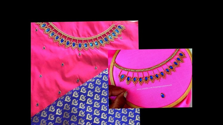 Most Beautiful Neck Design with Normal Stitching Needle-Same Like AARI. Maggam Work Blouse