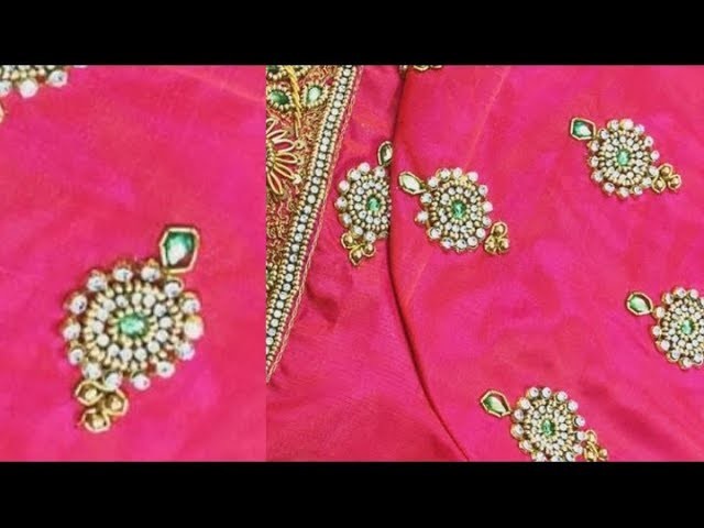 Aari sleeve design using with normal needle.beautiful pink blouse