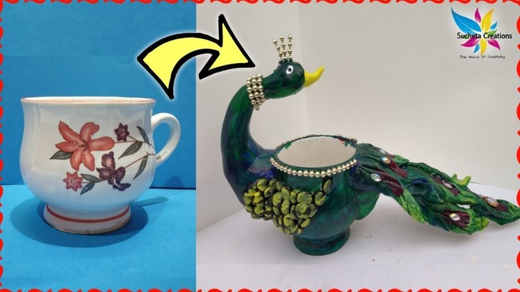 Best out of waste cup|DIY peacock|Handmade peacock craft from old cup|peacock clay craft