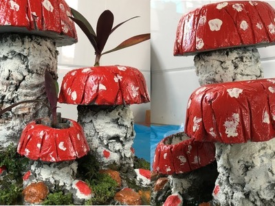 CEMENT CRAFT IDEAS ❤️❤️ - MUSHROOM PLANT POTS.How to make pots at home