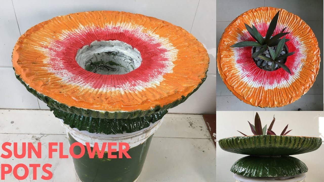CEMENT CRAFT IDEAS ️.SUN FLOWER POTS. ️ How to make flower pot for garden