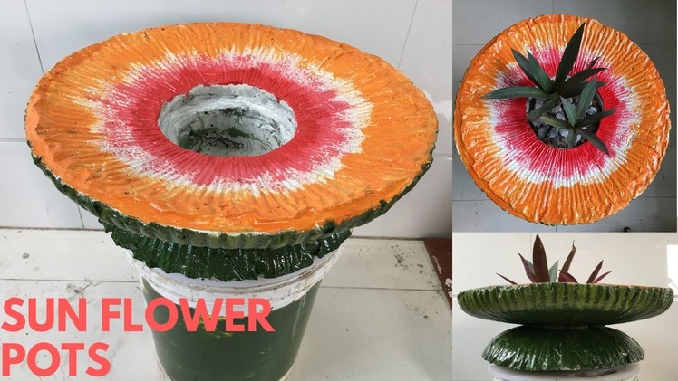 CEMENT CRAFT IDEAS ❤️.SUN FLOWER POTS. ❤️ How to make flower pot for garden