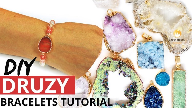 DIY Bracelet Tutorial with Natural Druzy Connectors and Gemstones Beads - Easy Design Idea