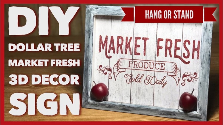 DIY Dollar Tree Market Fresh 3D Farmhouse Decor Sign - Wall Or Table Decor - Shadow Box Room Decor
