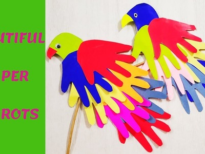 DIY PAPER PARROT CRAFT|TWIRLING PAPER PARROT CRAFT||COLORFUL FEATHER PARROT|HOW TO MAKE PAPER PARROT