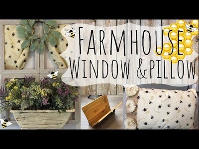 Dollar Tree Farmhouse Window with Curtains | Matching Shabby Chic Pillow | Bamboo Book Rack