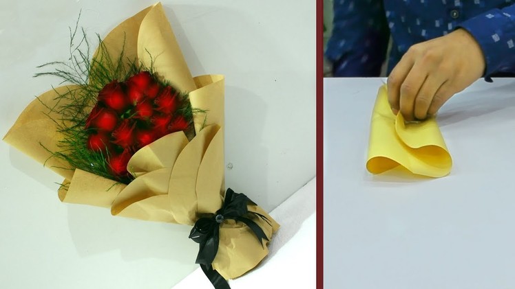 How to wrap rose hand tied bouquet || wrapping bouquet
