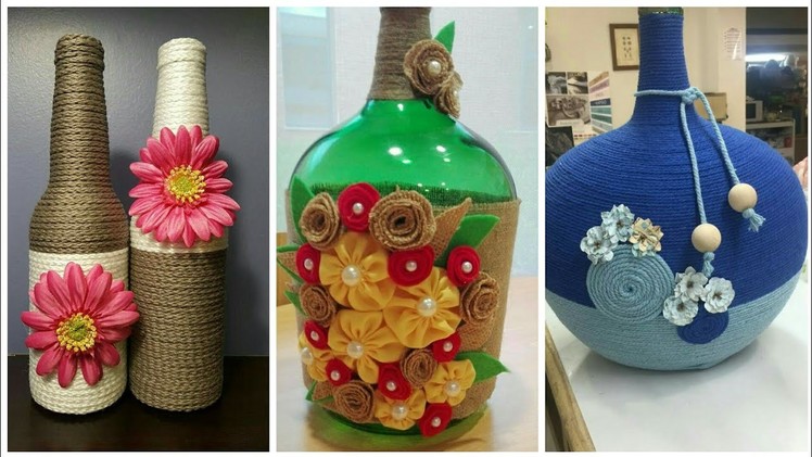 Jute Bottles Craft.Rope craft on Bottles