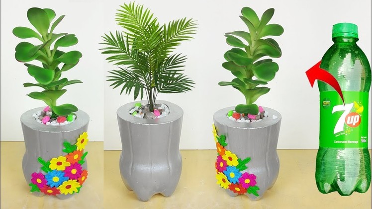 Plastic bottle Flower Pot. Cement Tree Pot making at home