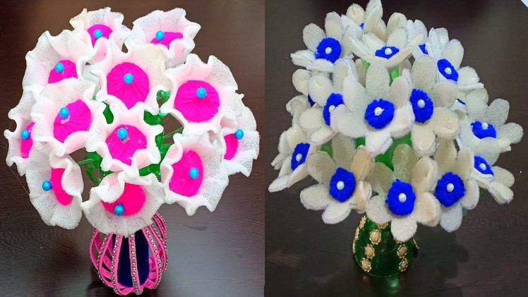 # 2 handmade guldasta# GULDASTA #bottle craft#Foam flower.best out of waste.gudasta banane ka tarika
