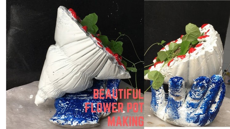 CEMENT CRAFT IDEAS ❤️❤️-  Making cement flower pot at home with cement and gloves