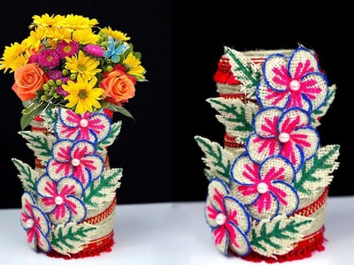 Jute Rope Flower Vase Craft with Plastic Bottle | Jute Flower Vase Tutorial | DIY Jute Flower Pot