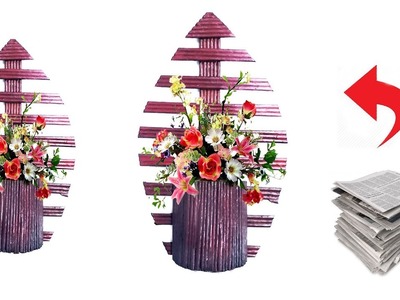Newspaper flower vase wall hanging - Newspaper craft idea