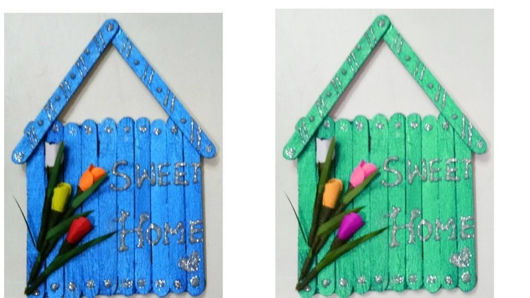 Popsicle stick wall hanging. ice creame stick craft