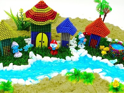 ASMR and DIY How To Build Smurf village from Magnetic Balls, Slime, Model Tree - Colors for Kids