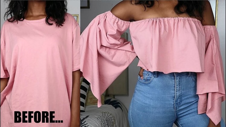 DIY Flared.Bell Sleeve Crop Top | T-Shirt Transformation