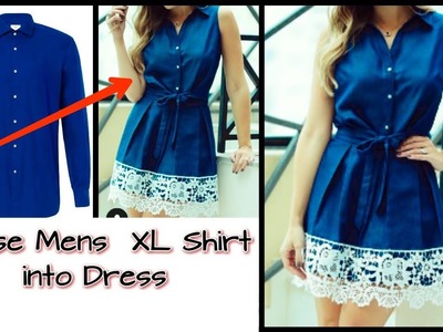DIY Men's Shirt into box pleated Shirt Dress in 5 minutes|| Re-use of Old Men's Shirt||