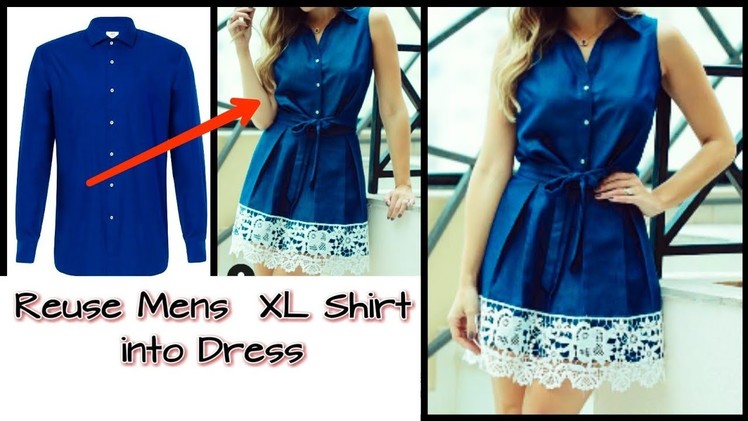 DIY Men's Shirt into box pleated Shirt Dress in 5 minutes|| Re-use of Old Men's Shirt||