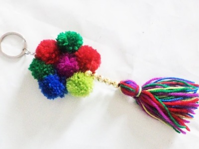 DIY woolen key chain. woolen Crafts Idea. wool Crafts. pom pom key chain.DIY. 