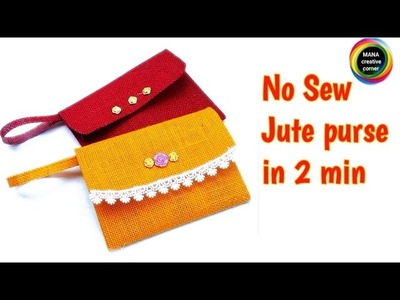 No Sew Ladies purse making at home#DIY no Sew jute purse#Simple purse making with jute sheet#