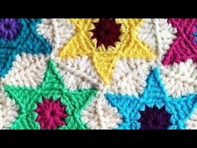 CROCHET:How to make a crochet  Star Hexagon. join Star motif