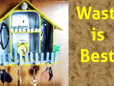 How to make wall Hanging Keychain Holder. Ice cream stick key Holder with Cardboard \ craftzone4u