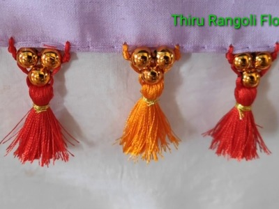 Latest Saree kuchu design  |How to make big golden beads using saree kuchu | Tassels  | Baby kuchu