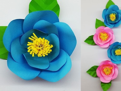 Paper Flower Camellia Making with Template | DIY Paper Flowers for Wall Decorations