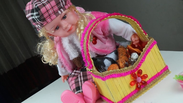 How To Make a Beautiful Doll Basket with Popsicle Stick at Home