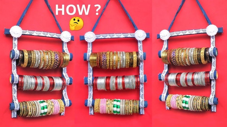 How to make Bangle Holder with Old jeans & Cardboard | Best out of waste
