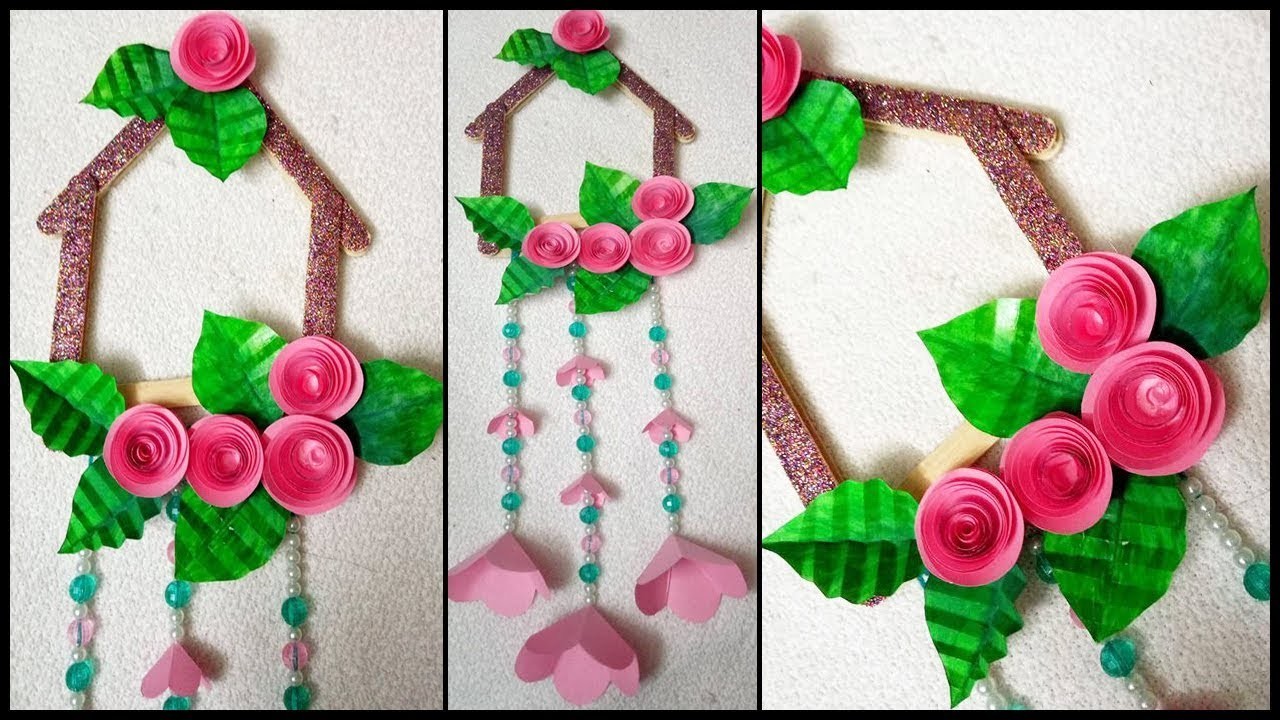 How to Make Beautiful Wall Hanging With Paper & Ice cream Stick. DIY