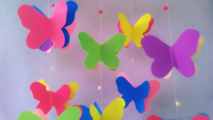 How to Make Beautiful Wind Chime for Room Decoration | Paper Butterfly Wall Decoration