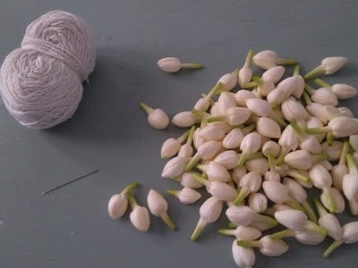How to make jasmine garland by using needle.veni.maligai poo kattuvadhu eppadi.flowergarland