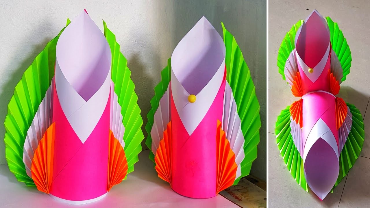 How To Make Paper Vase At Home Paper Flower Vase Diy Paper Flower