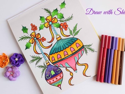 How to draw Christmas Ornaments. Easy Card for Christmas