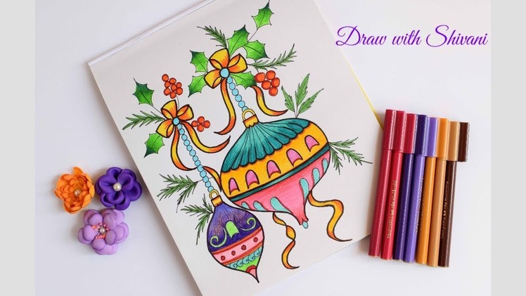 How to draw Christmas Ornaments. Easy Card for Christmas