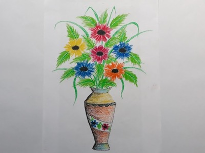 How to draw Flower vase with drawing technique step by step. pastel colour.